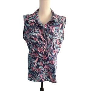 Reel Legends Sleeveless Women's Top Large Purple Blue White